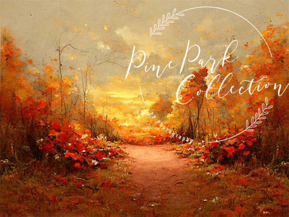 Kate Herbst Himmel Straße Bäume Hintergrund von Pine Park Collection - Kate Backdrop.de