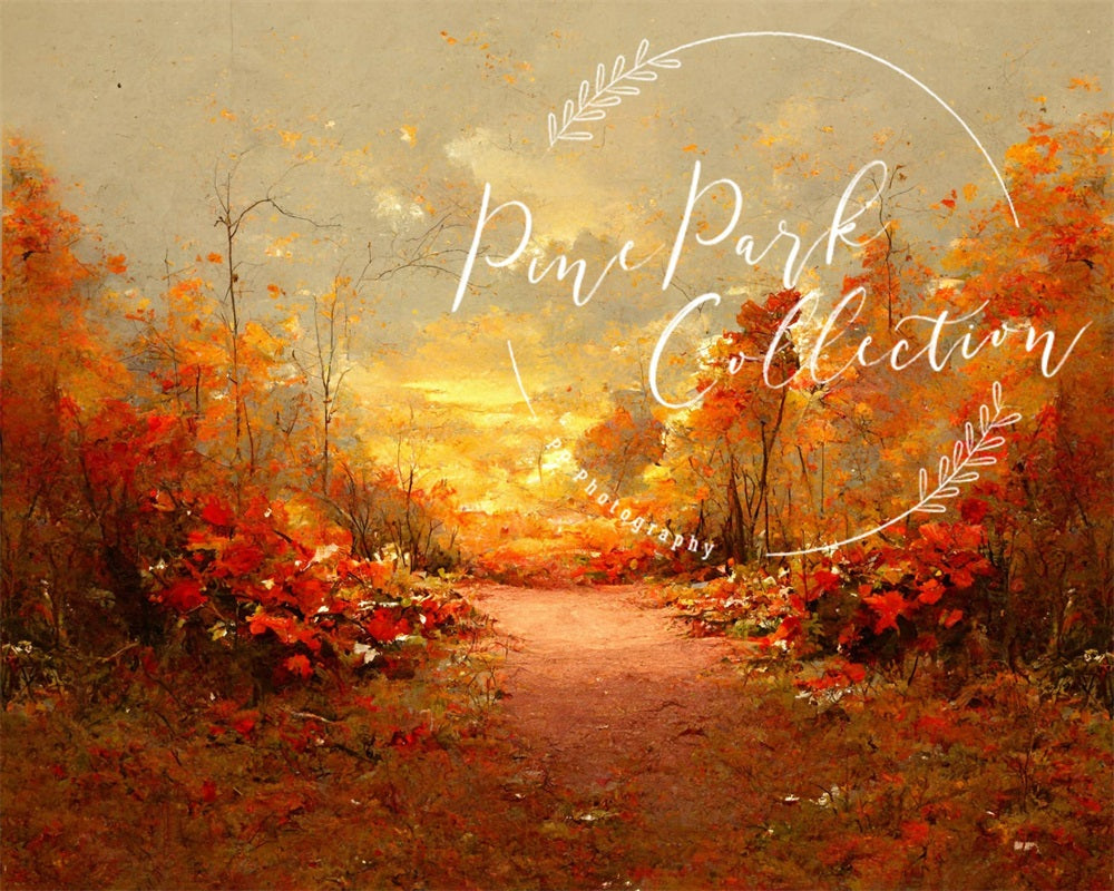 Kate Herbst Himmel Straße Bäume Hintergrund von Pine Park Collection - Kate Backdrop.de