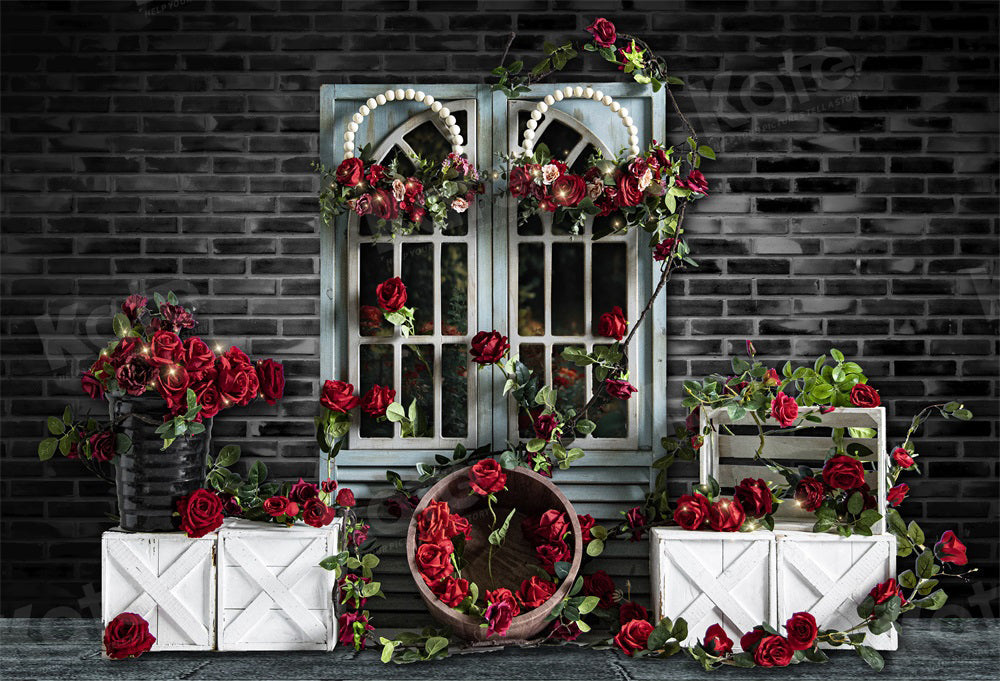 Kate Valentinstag Rose Boho Schwarz Wand Hintergrund für Fotografie - Kate Backdrop.de