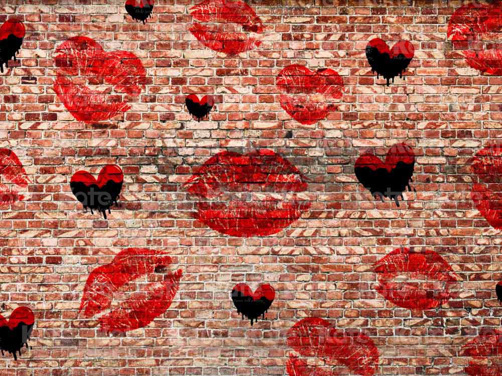 Kate Valentinstag Hintergrund Ziegelwand rot von Chain Photography