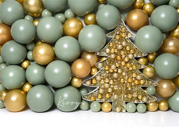 Kate Gold Grün Weihnachten Luftballons Wand Hintergrund von Kerry Anderson - Kate Backdrop.de