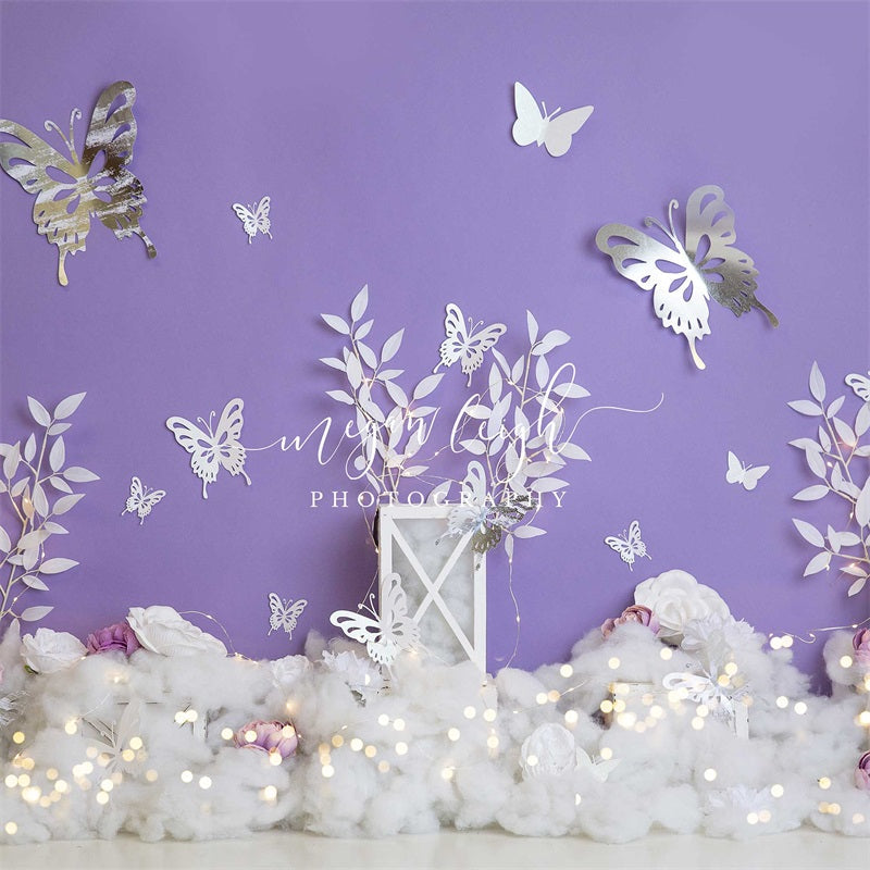 Kate Eisig Schmetterling Violett Hintergrund Winter von Megan Leigh Photography - Kate Backdrop.de