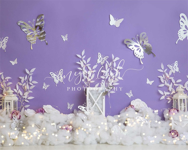 Kate Eisig Schmetterling Violett Hintergrund Winter von Megan Leigh Photography - Kate Backdrop.de