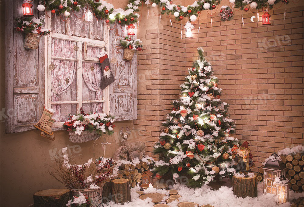 Kate Weihnachten Schnee Bäume Fenster Hintergrund für Fotografie - Kate Backdrop.de