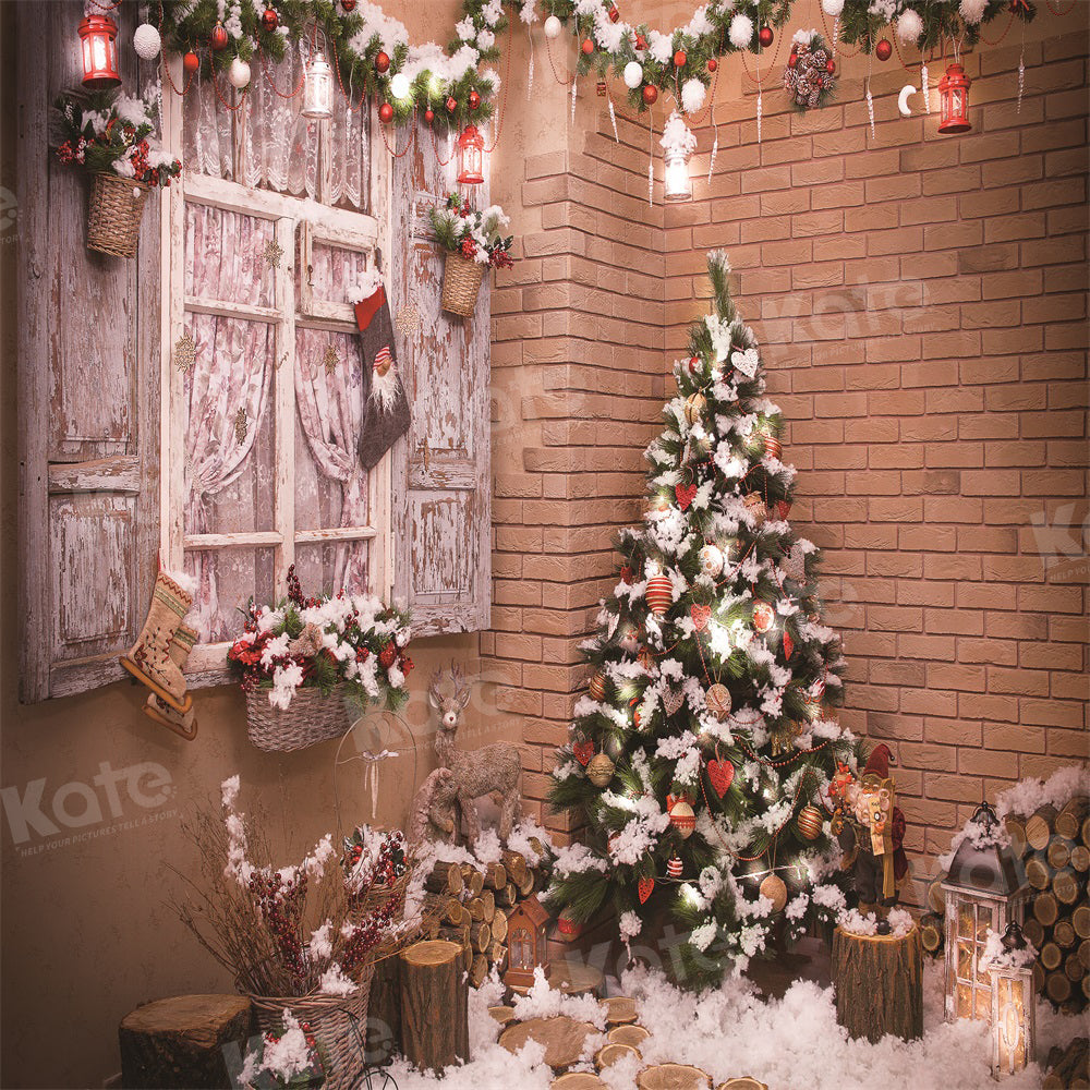 Kate Weihnachten Schnee Bäume Fenster Hintergrund für Fotografie - Kate Backdrop.de