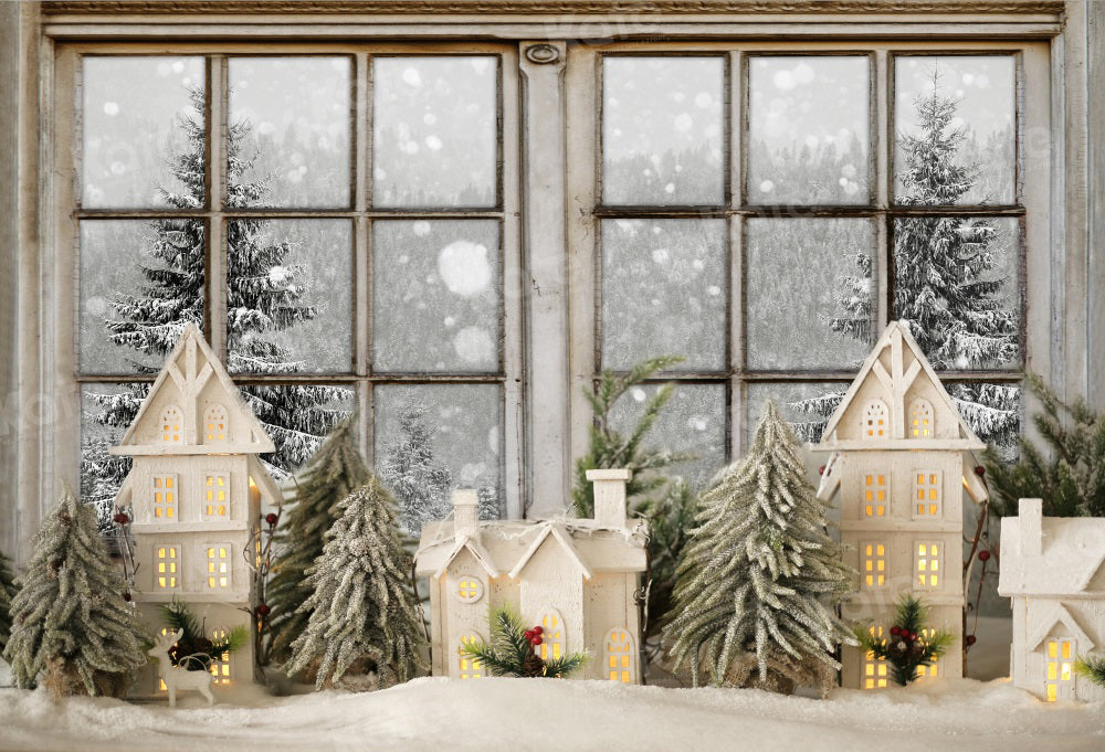 Kate Winter Fenster Weihnachten Bäume Hintergrund für Fotografie - Kate Backdrop.de