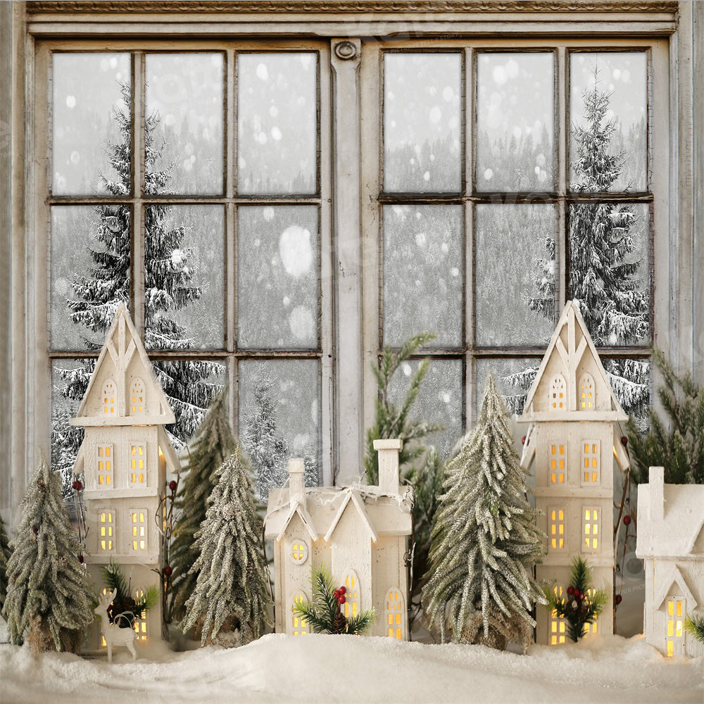 Kate Winter Fenster Weihnachten Bäume Hintergrund für Fotografie - Kate Backdrop.de