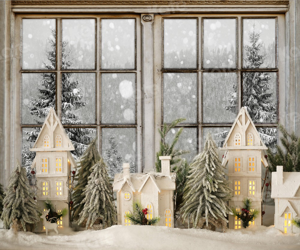 Kate Winter Fenster Weihnachten Bäume Hintergrund für Fotografie - Kate Backdrop.de
