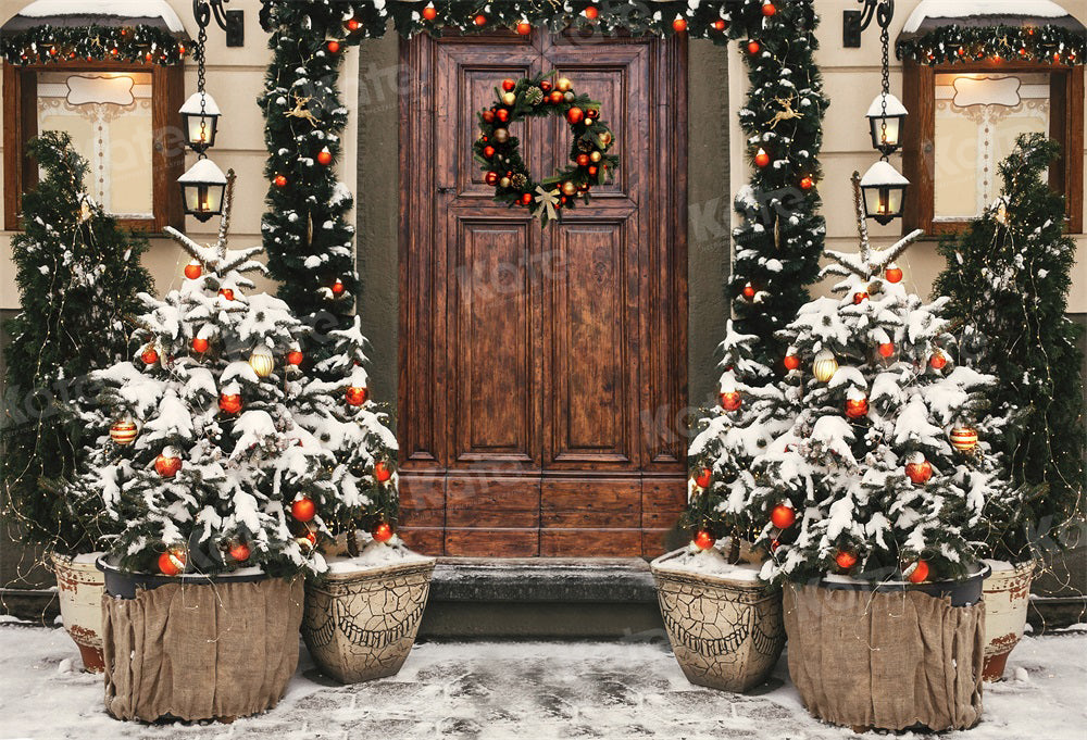 Kate Weihnachten Kranz Draussen Bäume Hof Hintergrund für Fotografie - Kate Backdrop.de