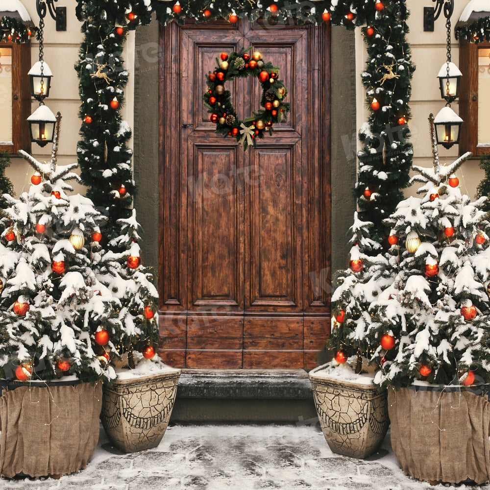 Kate Weihnachten Kranz Draussen Bäume Hof Hintergrund für Fotografie - Kate Backdrop.de