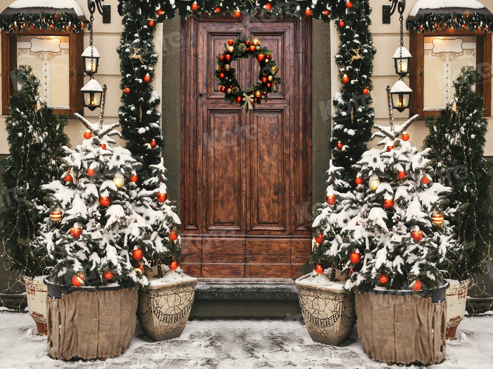 Kate Weihnachten Kranz Draussen Bäume Hof Hintergrund für Fotografie - Kate Backdrop.de