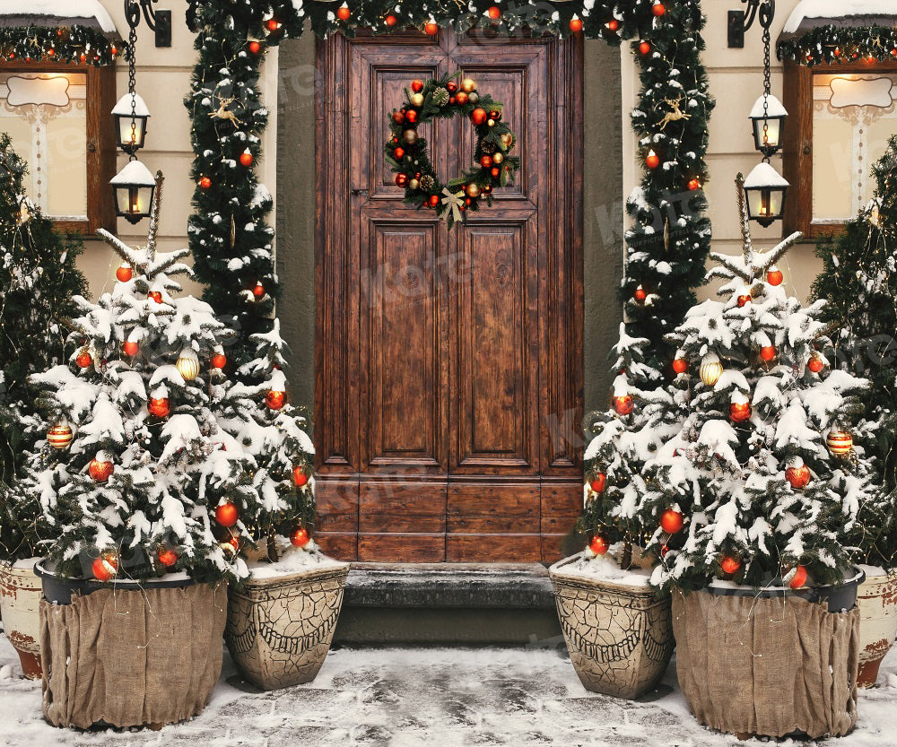 Kate Weihnachten Kranz Draussen Bäume Hof Hintergrund für Fotografie - Kate Backdrop.de