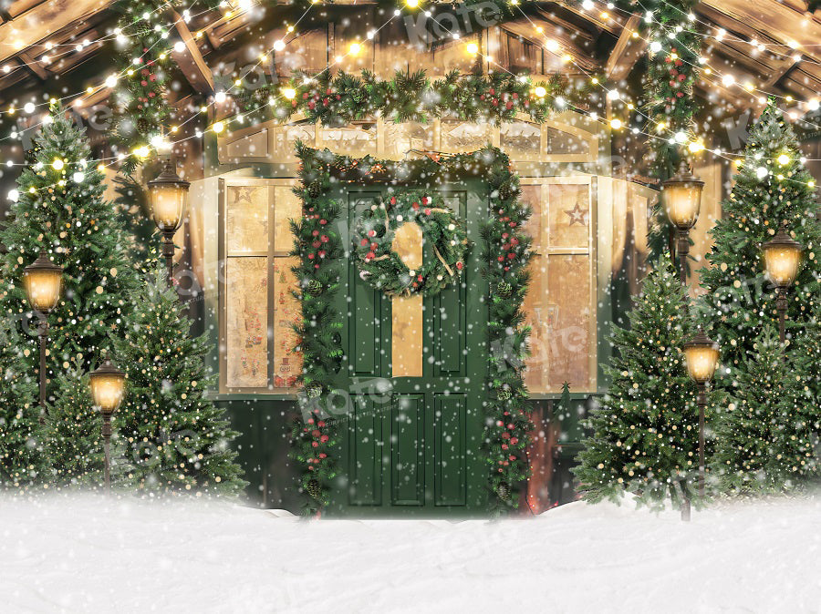Kate Weihnachten Schnee Grün Tür Bäume Hintergrund für Fotografie