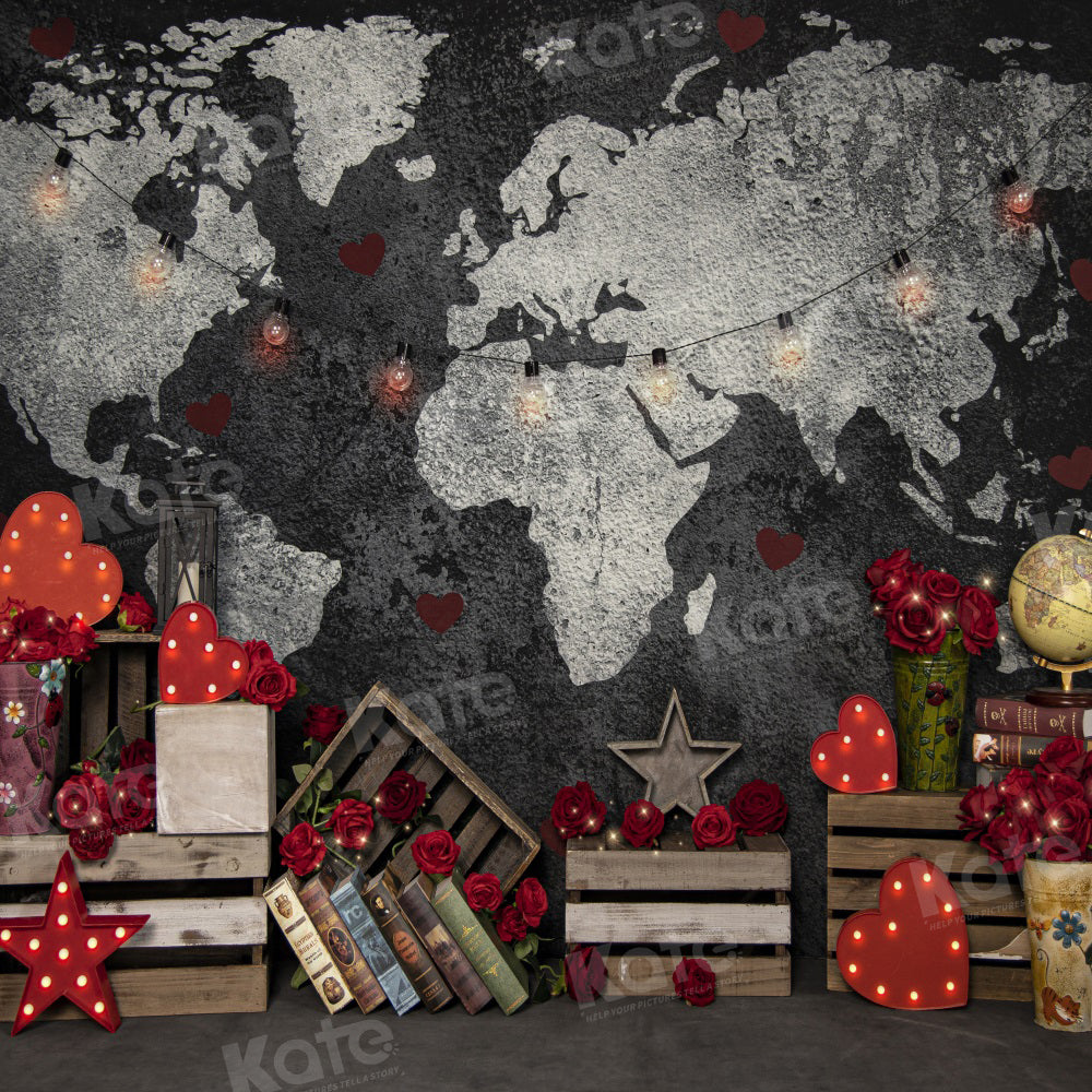 Kate Valentinstag Weltkarte Reise-Hintergrund für Fotografie - Kate Backdrop.de