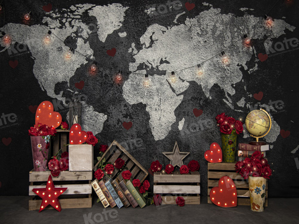 Kate Valentinstag Weltkarte Schwarz Hintergrund für die Fotografie - Kate Backdrop.de
