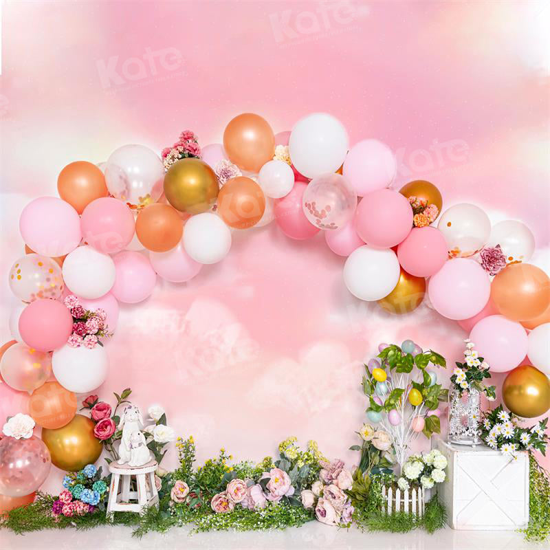 Kate Ostern Ballons Rosa Blume Hintergrund für Fotografie - Kate Backdrop.de