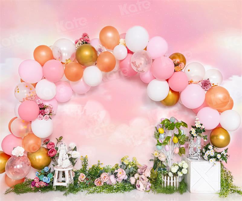 Kate Ostern Ballons Rosa Blume Hintergrund für Fotografie - Kate Backdrop.de