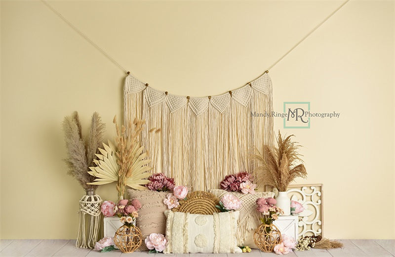 Kate Floral Boho Makramee Hintergrundkulisse von Mandy Ringe Photography - Kate Backdrop.de