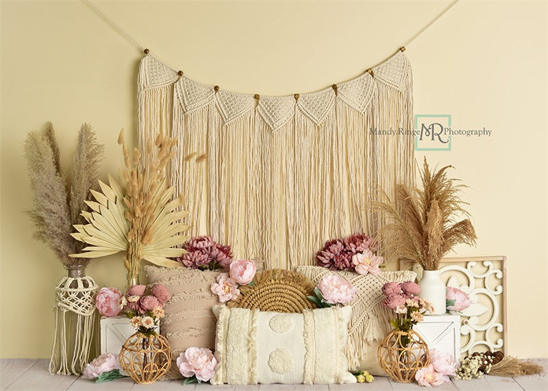 Kate Floral Boho Makramee Hintergrundkulisse von Mandy Ringe Photography - Kate Backdrop.de