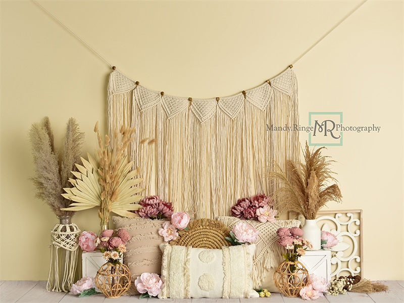 Kate Floral Boho Makramee Hintergrundkulisse von Mandy Ringe Photography - Kate Backdrop.de