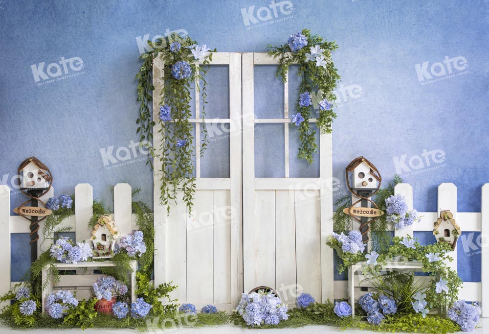 Kate Frühling Tür Blumen Pflanzen Blau Hintergrundkulisse von Emetselch - Kate Backdrop.de
