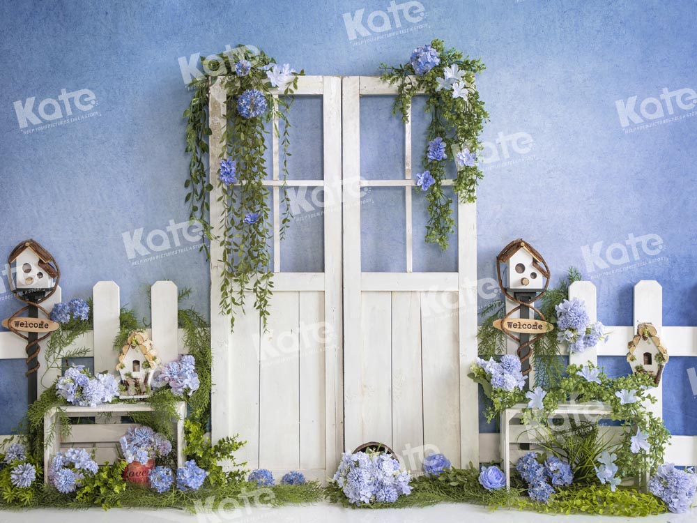 Kate Frühling Tür Blumen Pflanzen Blau Hintergrundkulisse von Emetselch - Kate Backdrop.de