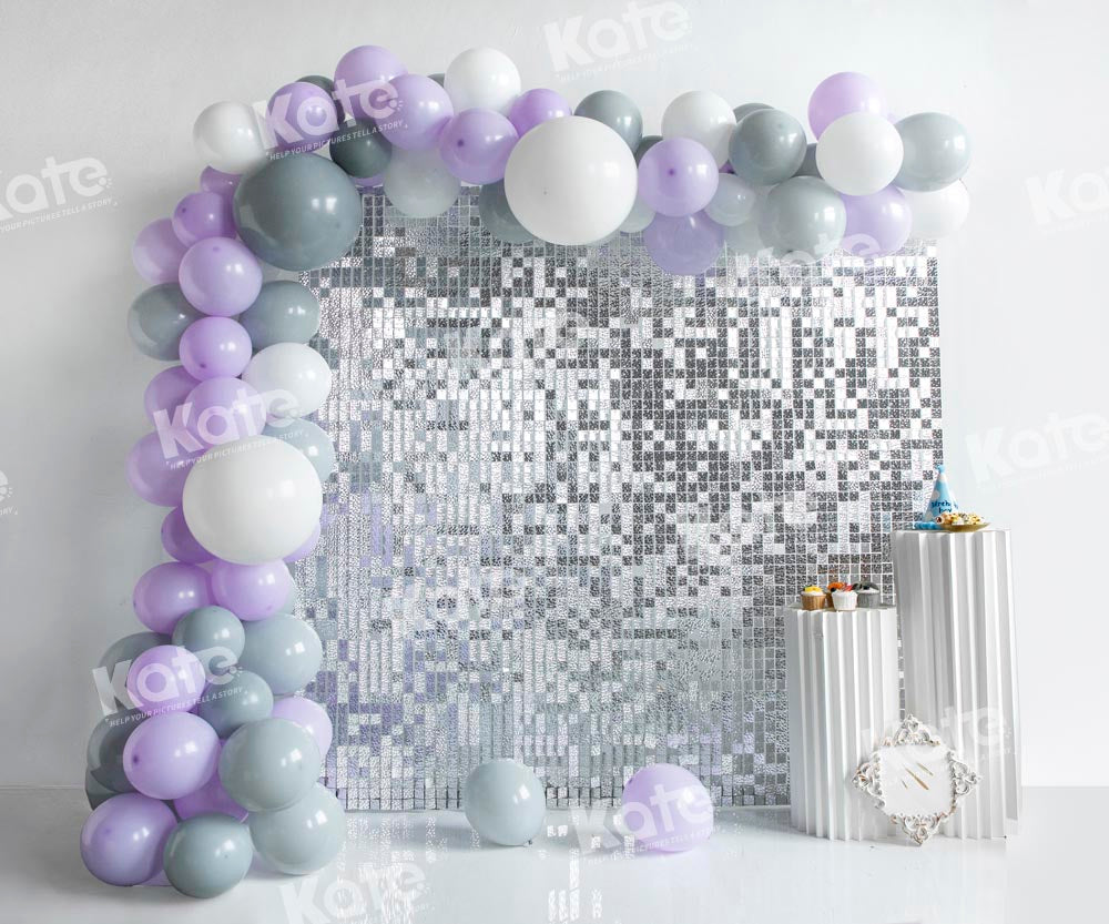 Kate Geburtstag Lila Ballons Glänzende Wandhintergrund von Emetselch - Kate Backdrop.de