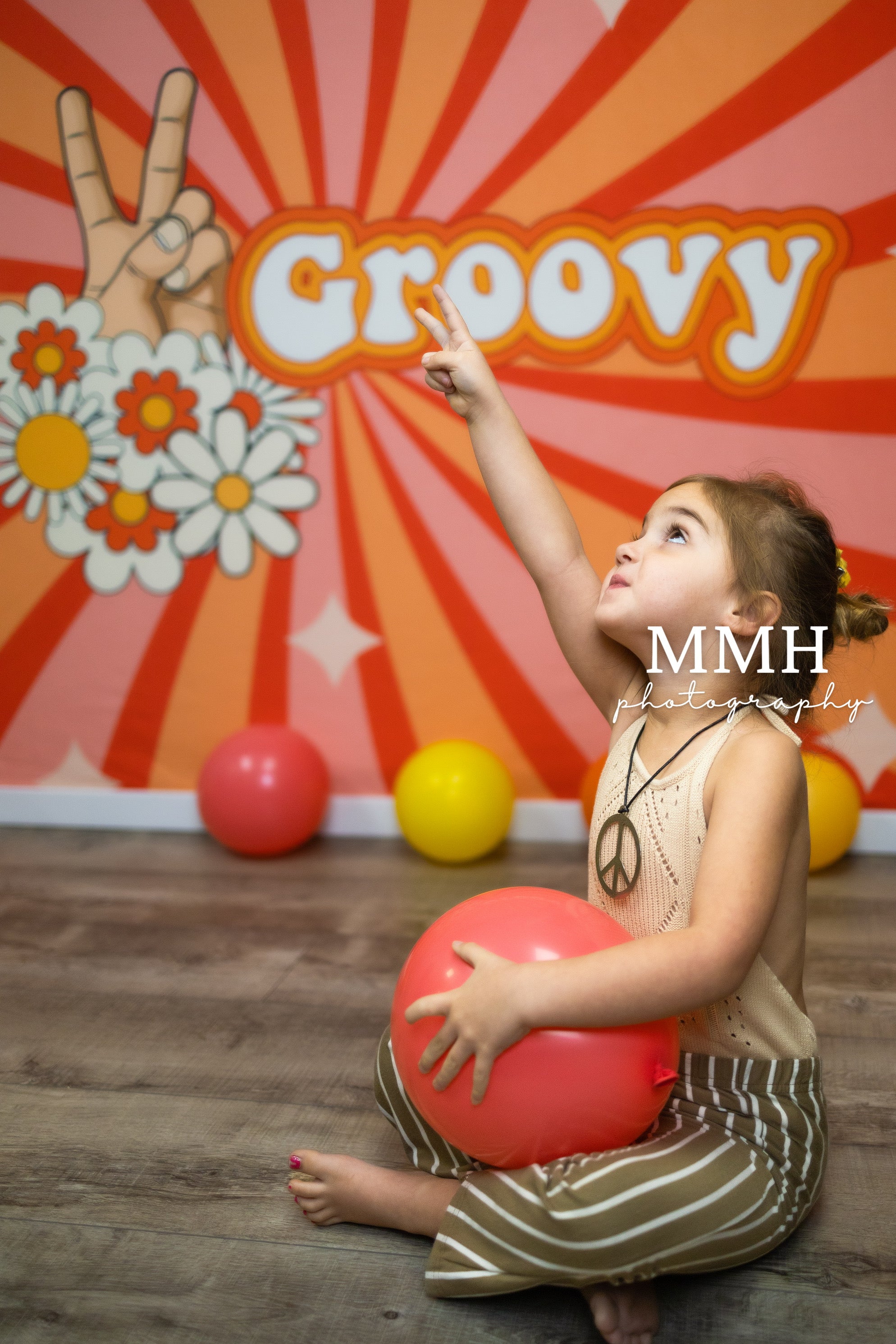 Kate 2 Groovy-1970s inspiriert 2. Geburtstag Frieden Thema Hintergrundkulisse von Melissa McCraw-Hummer - Kate Backdrop.de