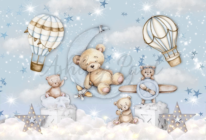 Kate Bär Heißer Ballon Blauer Hintergrund von Ashley Paul - Kate Backdrop.de