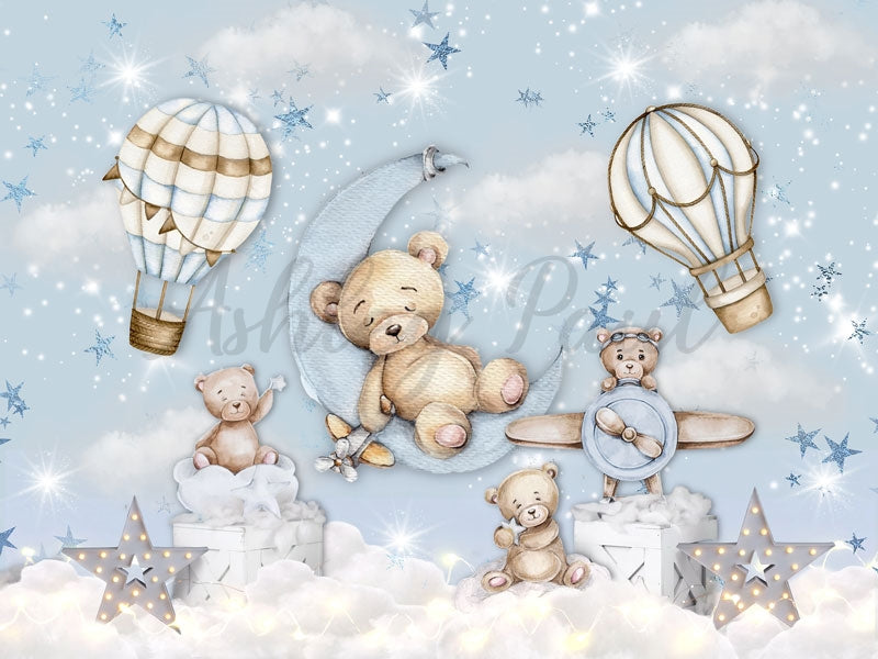 Kate Bär Heißer Ballon Blauer Hintergrund von Ashley Paul - Kate Backdrop.de