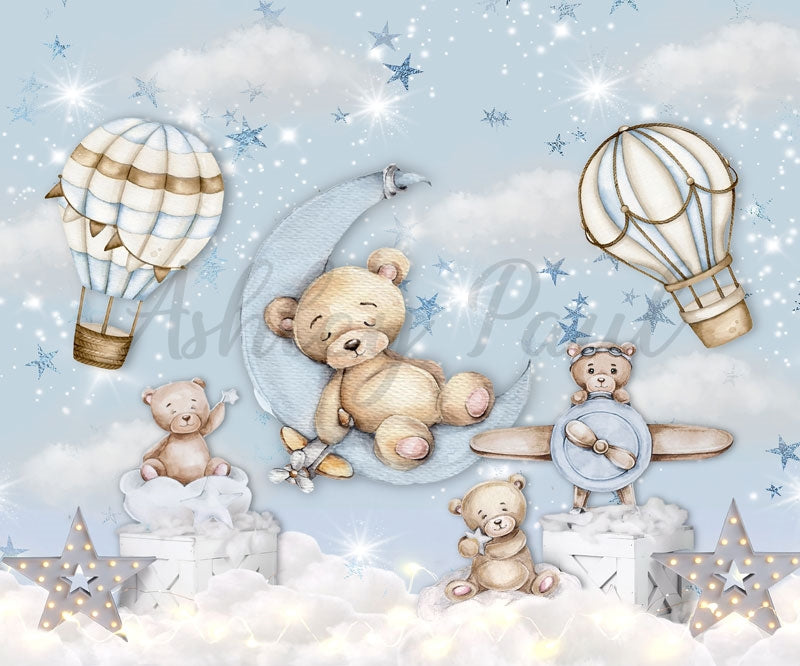 Kate Bär Heißer Ballon Blauer Hintergrund von Ashley Paul - Kate Backdrop.de