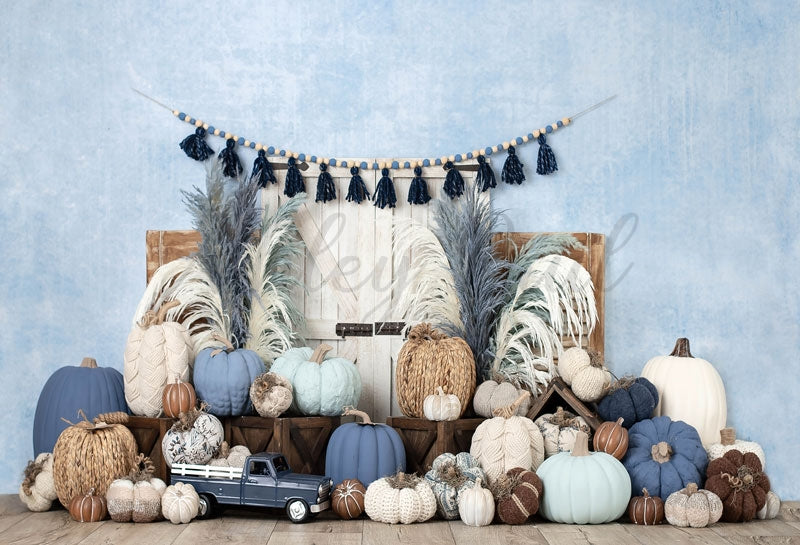 Kate Herbst Kürbis Blau Hintergrund von Ashley Paul - Kate Backdrop.de