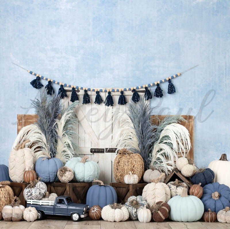 Kate Herbst Kürbis Blau Hintergrund von Ashley Paul - Kate Backdrop.de