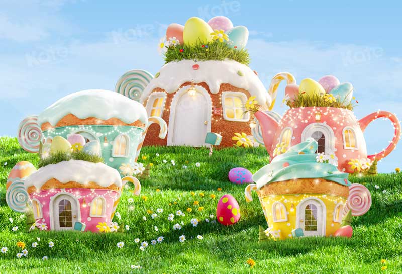 Kate Ostern Teekanne Magie Gras Kulisse für Fotografie - Kate Backdrop.de