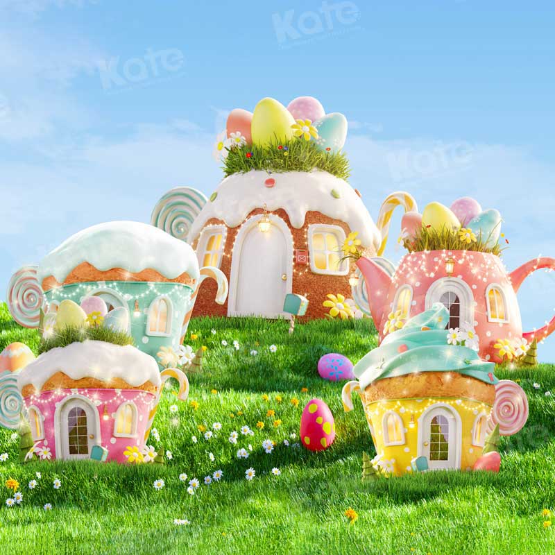 Kate Ostern Teekanne Magie Gras Kulisse für Fotografie - Kate Backdrop.de