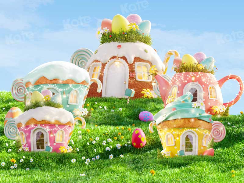 Kate Ostern Teekanne Magie Gras Kulisse für Fotografie - Kate Backdrop.de