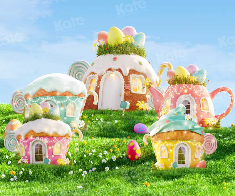 Kate Ostern Teekanne Magie Gras Kulisse für Fotografie - Kate Backdrop.de