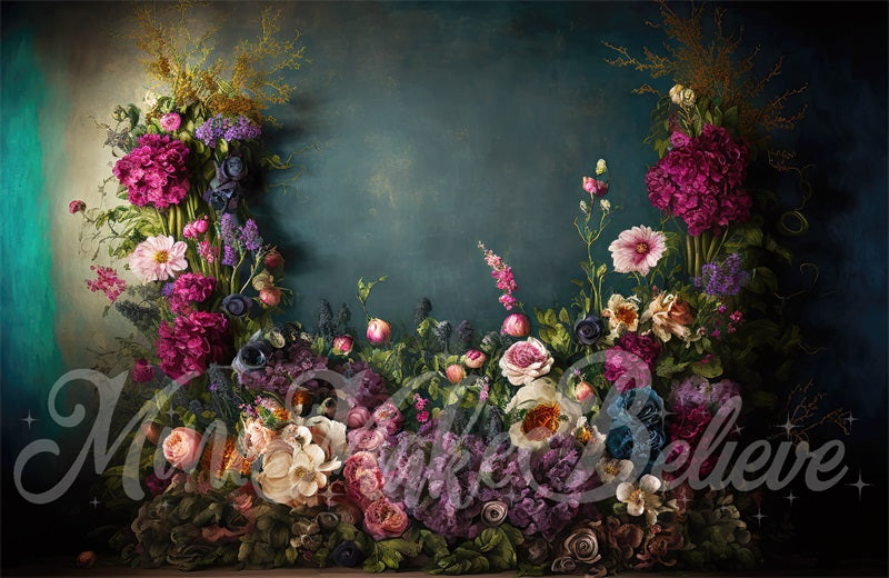 Kate Fine Art Oil Painterly floral Dark Teal Hintergrund von Mini MakeBelieve - Kate Backdrop.de