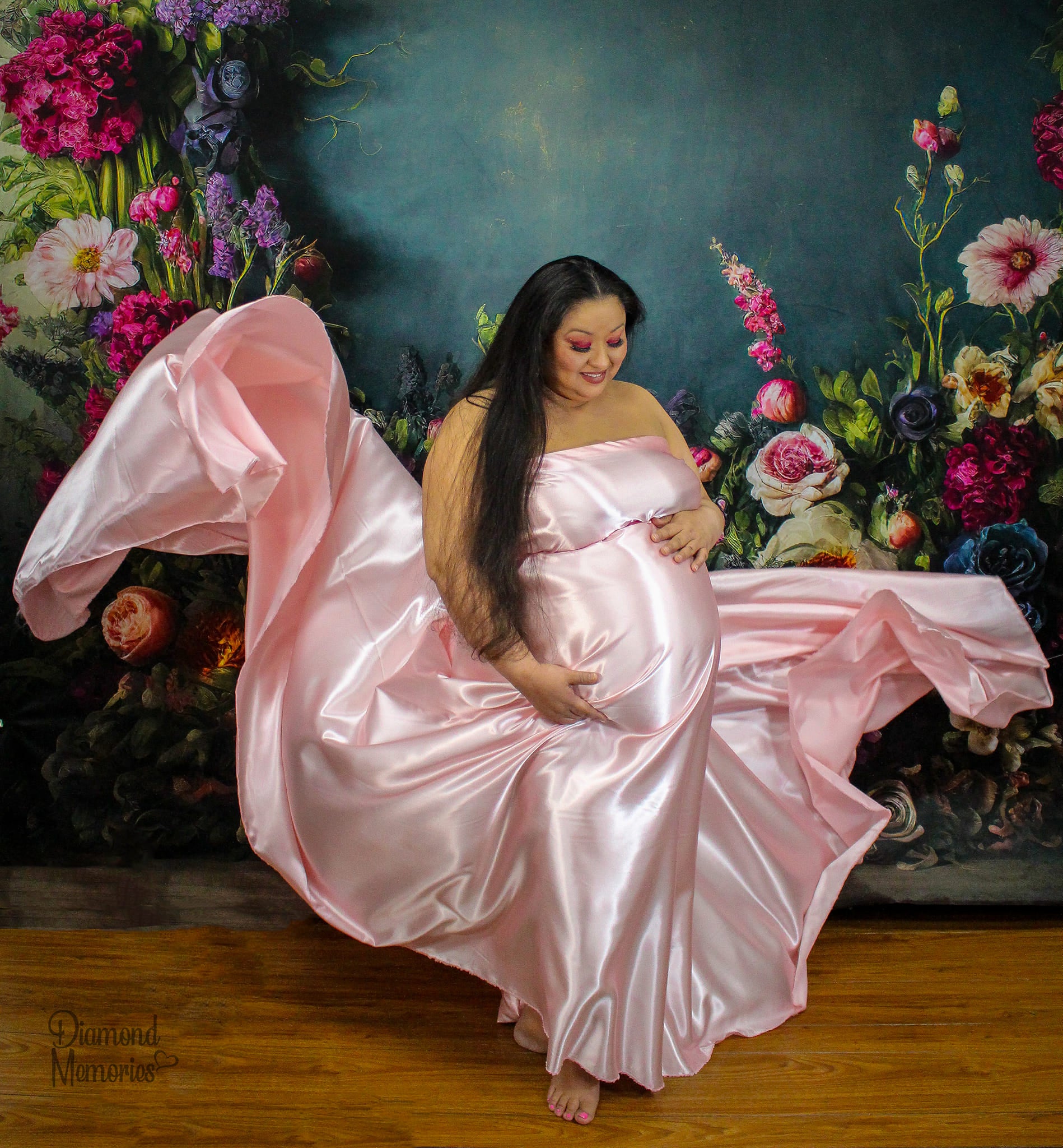 Kate Fine Art Oil Painterly floral Dark Teal Hintergrund von Mini MakeBelieve - Kate Backdrop.de