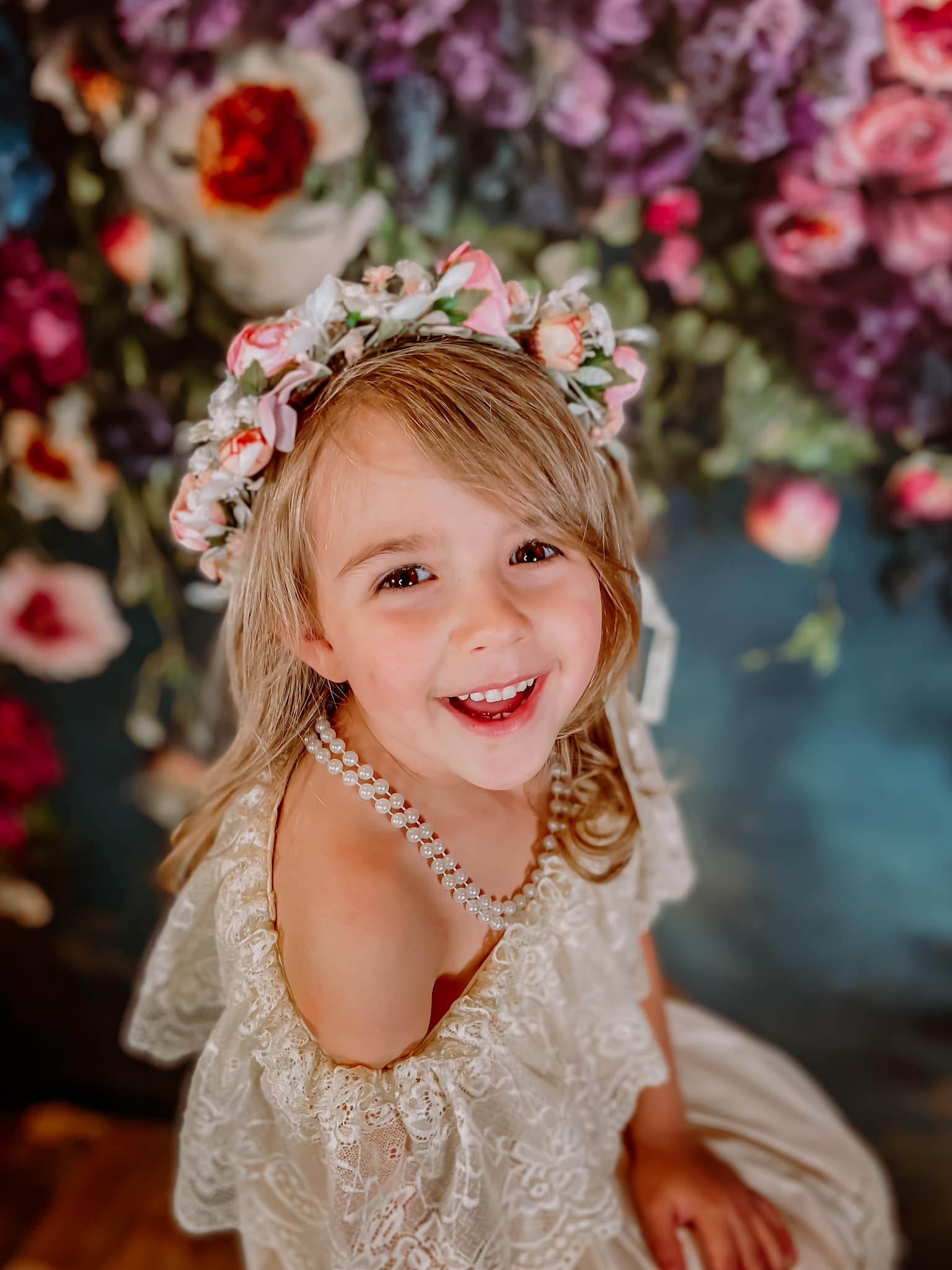 Kate Fine Art Oil Painterly floral Dark Teal Hintergrund von Mini MakeBelieve - Kate Backdrop.de