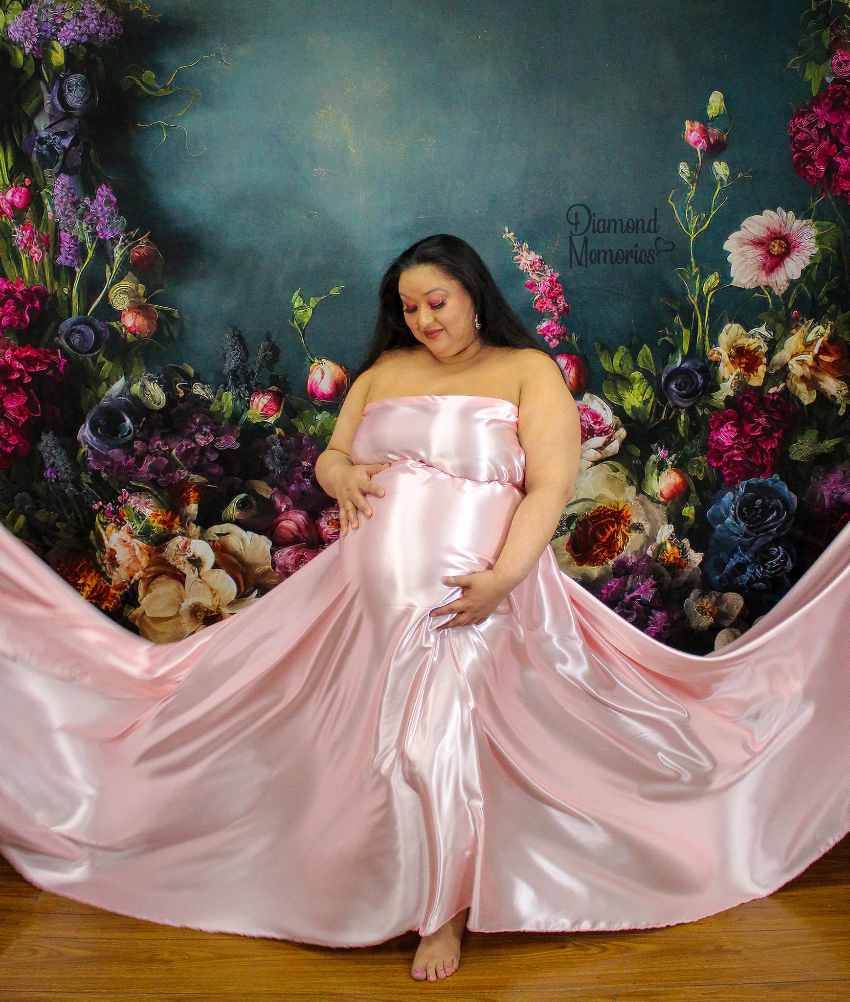 Kate Fine Art Oil Painterly floral Dark Teal Hintergrund von Mini MakeBelieve - Kate Backdrop.de