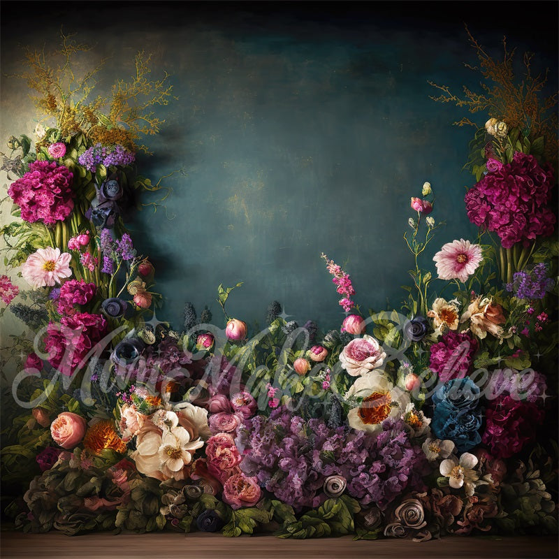 Kate Fine Art Oil Painterly floral Dark Teal Hintergrund von Mini MakeBelieve - Kate Backdrop.de