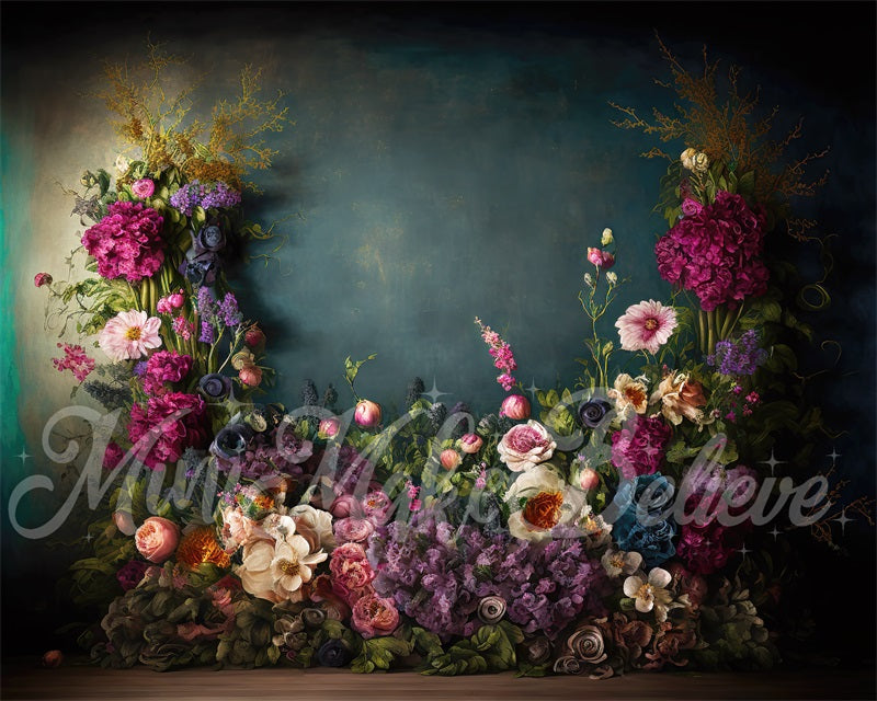 Kate Fine Art Oil Painterly floral Dark Teal Hintergrund von Mini MakeBelieve - Kate Backdrop.de