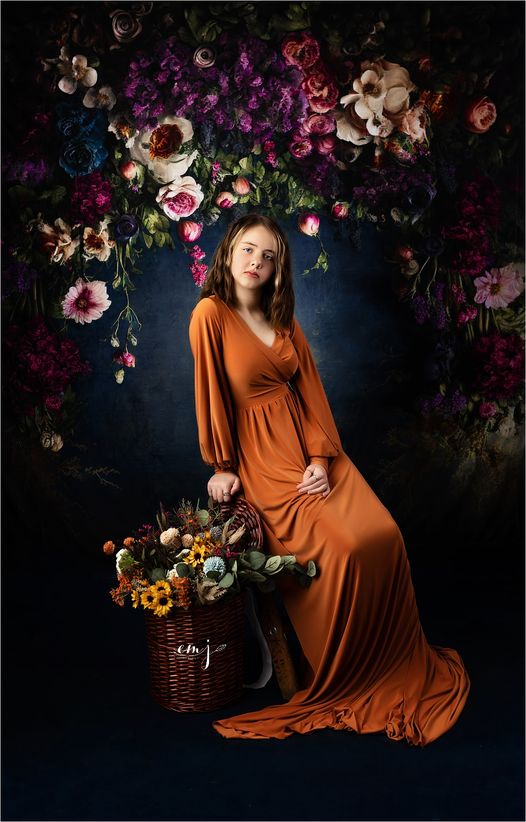 Kate Fine Art Oil Painterly floral Dark Teal Hintergrund von Mini MakeBelieve - Kate Backdrop.de