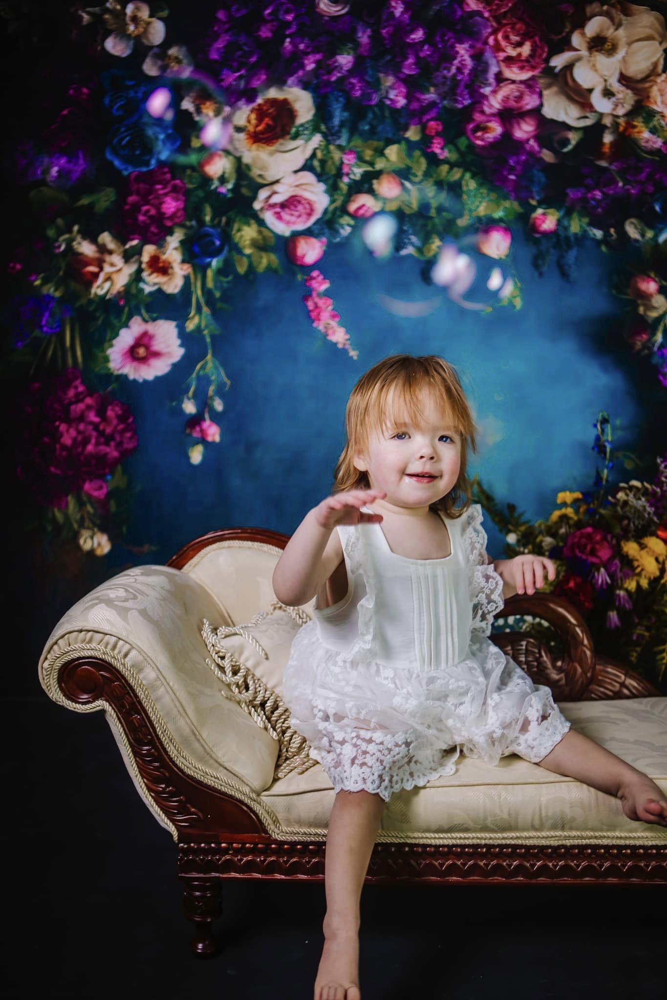 Kate Fine Art Oil Painterly floral Dark Teal Hintergrund von Mini MakeBelieve - Kate Backdrop.de