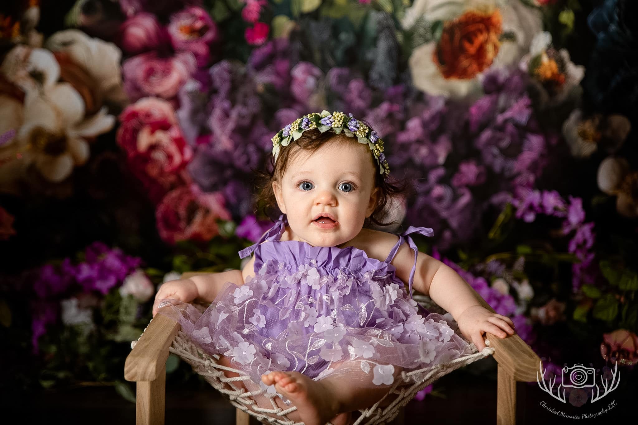 Kate Fine Art Oil Painterly floral Dark Teal Hintergrund von Mini MakeBelieve - Kate Backdrop.de