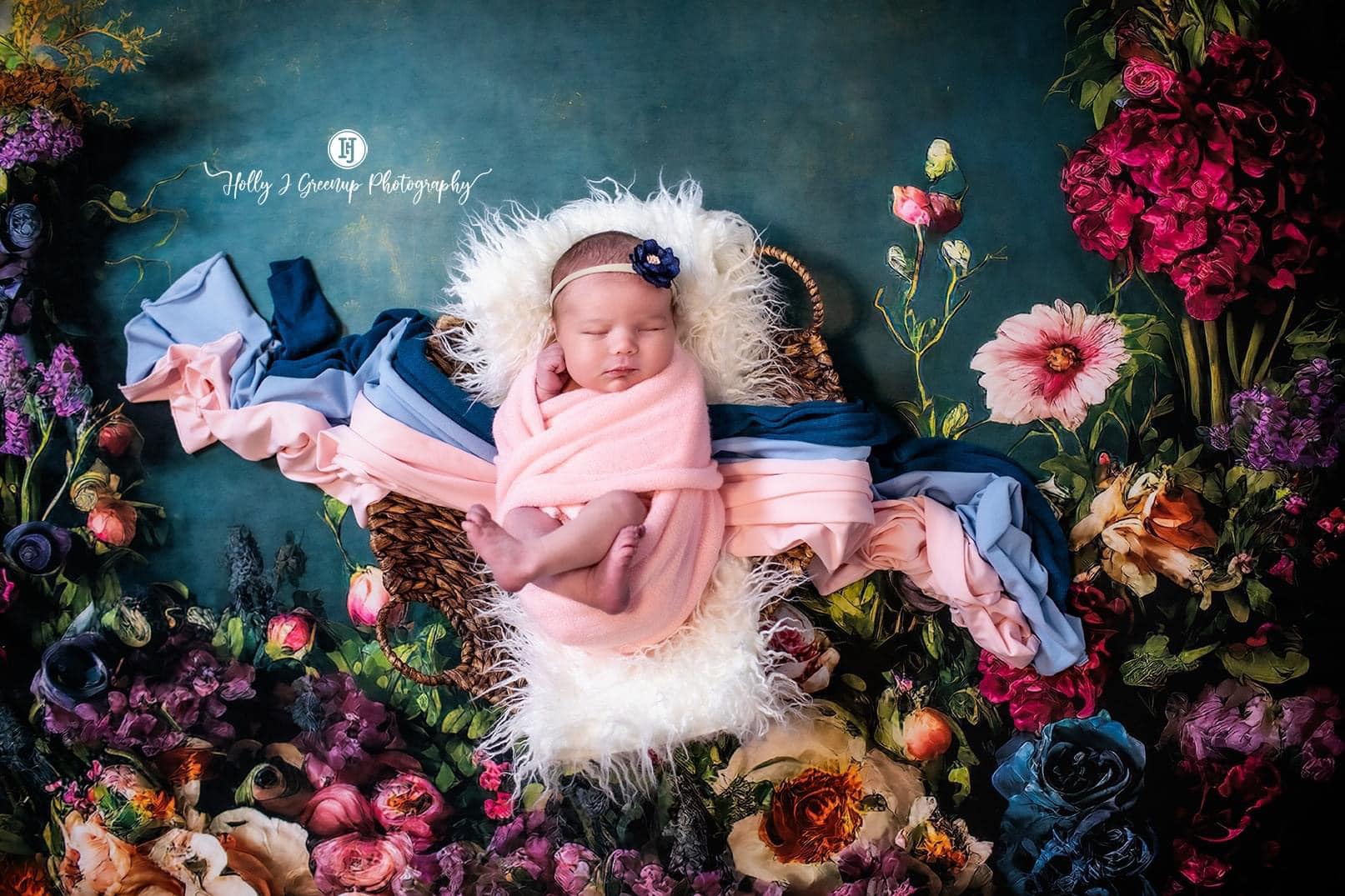 Kate Fine Art Oil Painterly floral Dark Teal Hintergrund von Mini MakeBelieve - Kate Backdrop.de