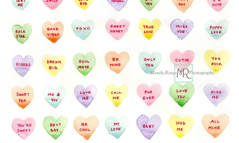 Kate Valentinstag Aquarell Candy Konversation Herzen Hintergrund von Mandy Ringe Photography - Kate Backdrop.de