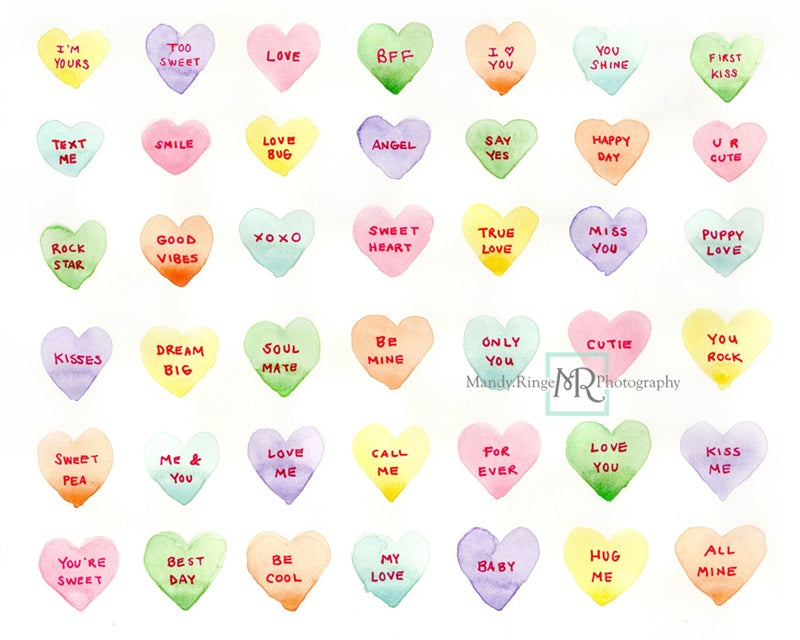 Kate Valentinstag Aquarell Candy Konversation Herzen Hintergrund von Mandy Ringe Photography - Kate Backdrop.de