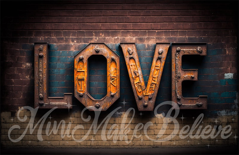 Kate Valentinstag Industrielle Liebesbriefe auf Distressed Ziegel Wand Hintergrund von Mini MakeBelieve - Kate Backdrop.de